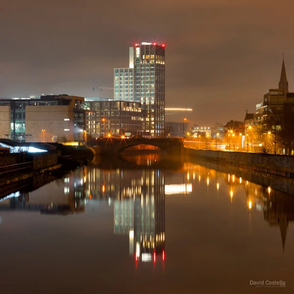Capital Dock and Ringsend Bridge reflecting in the river dodder from London Bridge.