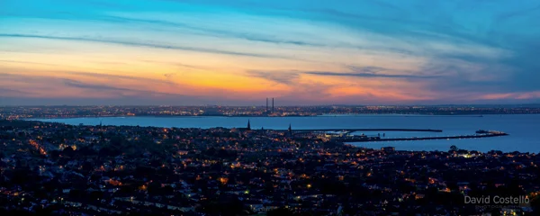 South Dublin and Dun Laoghaire just after Sunset viewed from Dalkey Hill.